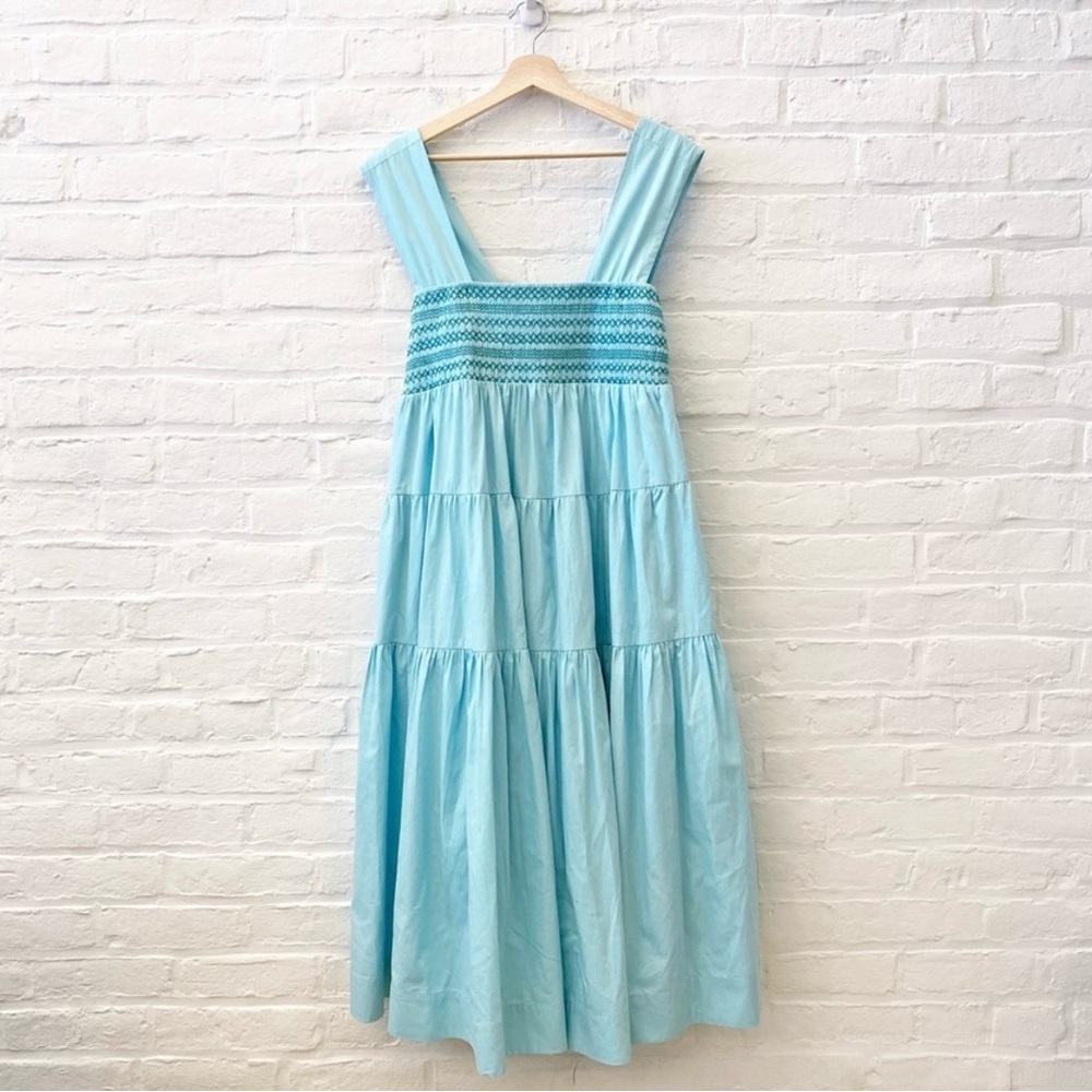 Anthropologie || Helena Square Neck Smocked Tiered Midi Mint Medium